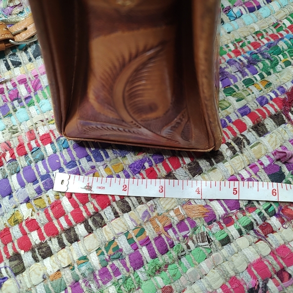 Vintage Handmade Mexican Handbag Western Tooled Leather Purse - Picture 3 of 13